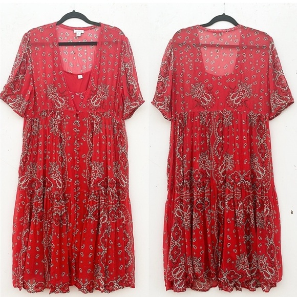 Paisley and Floral Red Sundance Midi Dress Size XL - Picture 2 of 6
